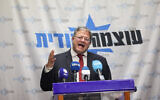 National Security Minister Itamar Ben Gvir leads an Otzma Yehudit faction meeting at the Knesset in Jerusalem, on February 19, 2024. (Yonatan Sindel/Flash90)