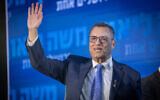 Jerusalem Mayor Moshe Lion delivers a victory speech early on February 28, 2024 after securing reelection (Chaim Goldberg/Flash90)
