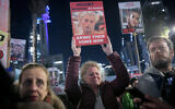 Israelis attend a rally calling for the release of Israelis held hostage by Hamas terrorists in Gaza, at Hostages Square in Tel Aviv, February 3, 2024. (Miriam Alster/Flash90)