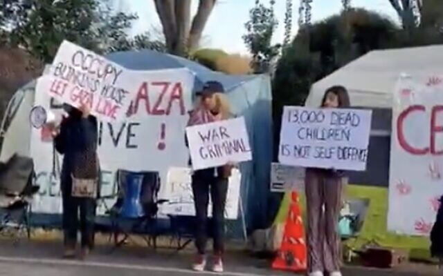 Far-left demonstrators protest against the war in Gaza outside US Secretary of State Antony Blinken's home in Arlington, Virginia on January 28, 2024. (Screen capture/X)