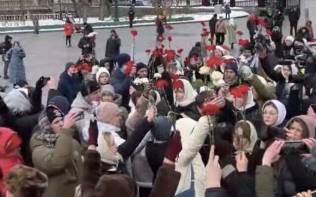 A Moscow protest of the wives of Russian soldiers against the war in Ukraine on February 3, 2024. (Screen capture/X) A Moscow protest of the wives of Russian soldiers against the war in Ukraine on February 3, 2024. (Screen capture/X)