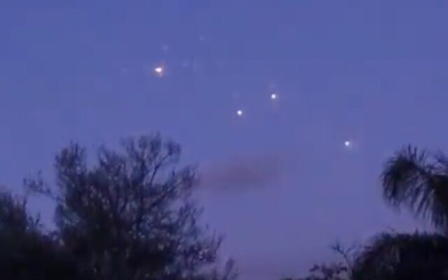 Footage shows the Iron Dome air defense system intercepting several projectiles over the Galilee on February 9, 2024. (Screen capture/X) Footage shows the Iron Dome air defense system intercepting several projectiles over the Galilee on February 9, 2024. (Screen capture/X)