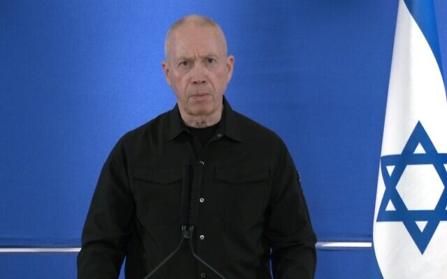 Defense Minister Yoav Gallant speaks at a press conference in Tel Aviv on February 28, 2024. (Screen capture) Defense Minister Yoav Gallant speaks at a press conference in Tel Aviv on February 28, 2024. (Screen capture)