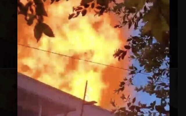 A fire in the courtyard of a Tunisia synagogue on February 25, 2024. (Screen capture/Facebook) A fire in the courtyard of a Tunisia synagogue on February 25, 2024. (Screen capture/Facebook)