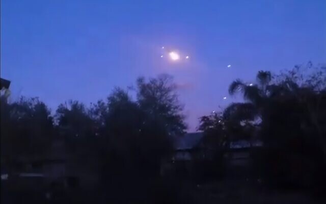 Multiple Iron Dome interceptions over northern Israel, February 9 2024. (Video screenshot; used in accordance with clause 27a of the Copyright Law) Multiple Iron Dome interceptions over northern Israel, February 9 2024. (Video screenshot; used in accordance with clause 27a of the Copyright Law)
