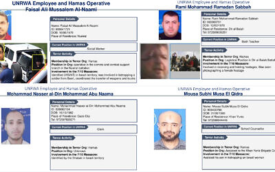Israeli graphic on 12 UNRWA staffers it alleges participated in the October 7 onslaught.