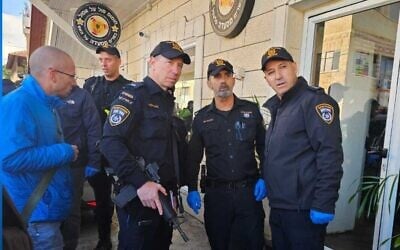 Police at the murder scene in Yarka where Anan Habish was killed, February 3, 2024. (Israel Police spokesperson)