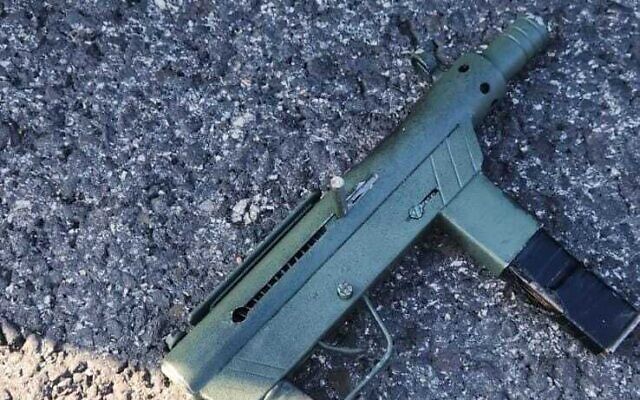 This handout photo from police shows one of the weapons used by a Palestinian terrorist in a shooting attack near Ma'ale Adumim, February 22, 2024. (Israel Police)