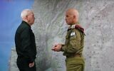 Defense Minister Yoav Gallant (left) speaks with IDF Northern Command chief Maj. Gen. Ori Gordin at the unit's HQ in Safed, February 25, 2024. (Ariel Hermoni/Defense Ministry)