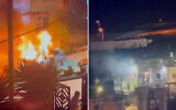 A car (L) and homes allegedly torched by settlers in the northern West Bank on February 12, 2024. (Screen capture/X; Used in accordance with Clause 27a of the Copyright Law)