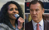 FILE — Congressional candidates, Mazi Pilip, left, and former US representative Tom Suozzi are shown in this combination of file photos. (AP Photos/ Brittainy Newman & John Minchillo, File)