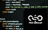 Illustrative: NSO Group logo seen on a smartphone in front of a laptop showing hacking code. (Shutterstock)