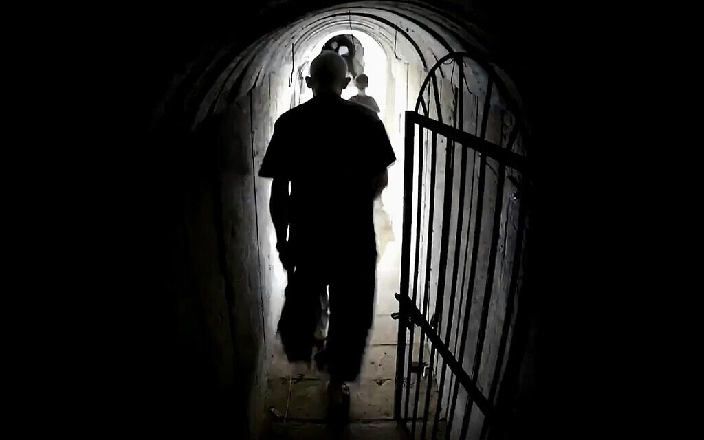 Hamas's Gaza Strip leader Yahya Sinwar in a tunnel in southern Gaza's Khan Younis, October 10, 2023. (Israel Defense Forces) Hamas's Gaza Strip leader Yahya Sinwar in a tunnel in southern Gaza's Khan Younis, October 10, 2023. (Israel Defense Forces)