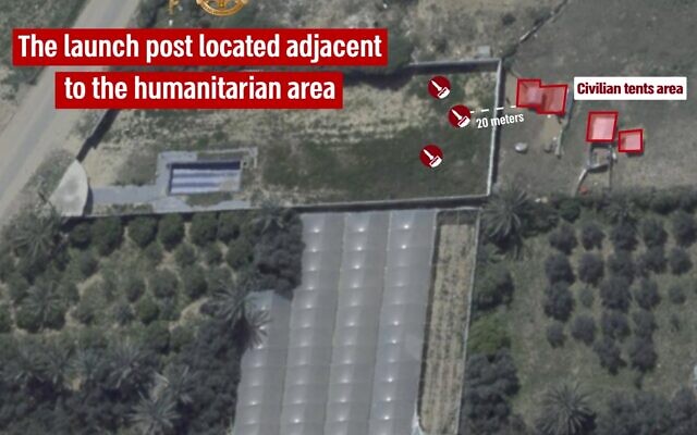 This infographic released by the IDF shows the location from which Hamas fired a rocket barrage at the southern city of Ashdod, March 25, 2024. (Israel Defense Forces)