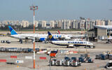 A Ryanair plane at Ben Gurion International Airport, outside of Tel Aviv. March 2, 2021. (Yossi Aloni/ Flash90)
