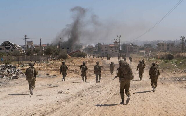 Troops operating in the Gaza Strip in an undated photo released by the military for publication on March 17, 2024 (Israel Defense Forces)
