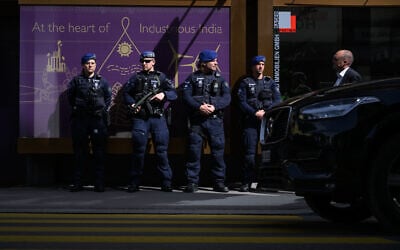 Illustrative: Swiss Police officers of the canton of Zurich seen in Davos on May 23, 2022. (Fabrice COFFRINI / AFP)