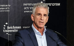 Israel's Mossad Director David Barnea speaks during the International Institute for Counter-Terrorism (ICT) World Summit in the central coastal city of Herzliya on September 10, 2023. (Gil Cohen-Magen/AFP, File)