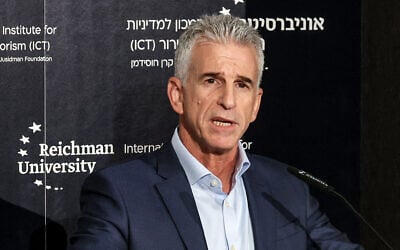 Israel's Mossad Director David Barnea speaks during the International Institute for Counter-Terrorism (ICT) World Summit in the central coastal city of Herzliya on September 10, 2023. (Gil Cohen-Magen/AFP, File)
