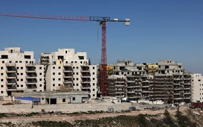 New buildings at a construction site in the West Bank settlement of Maale Adumim, February 29, 2024. (Menahem Kahana/AFP)