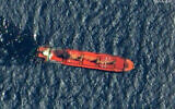 Belize-flagged cargo ship Rubymar, damaged in a February 19 missile strike claimed by the Iran-backed Houthi rebels, floats in the Red Sea. (Satellite image ©2024 Maxar Technologies / AFP)