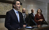 US special envoy Amos Hochstein delivers a statement following his meeting with Lebanon's parliament speaker in Beirut on March 4, 2024. (AFP)