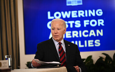 US President Joe Biden attends a meeting of his Competition Council in the State Dining Room of the White House in Washington, DC, on March 5, 2024. (Brendan Smialowski / AFP)