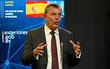 UN Palestinian refugee aid agency (UNRWA) chief Philippe Lazzarini gestures as he gives a joint press conference with Spain's Minister of Foreign Affairs in Madrid on March 7, 2024. (JAVIER SORIANO / AFP)