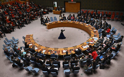 The UN Security Council meets on a motion for a Gaza ceasefire and hostage deal vote at UN headquarters in New York, on March 22, 2024. (Angela Weiss/AFP) The UN Security Council meets on a motion for a Gaza ceasefire and hostage deal vote at UN headquarters in New York, on March 22, 2024. (Angela Weiss/AFP)