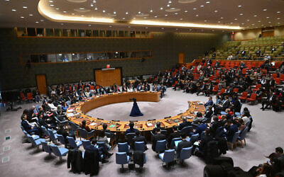 The United Nations Security Council meets on the situation in the Middle East at UN headquarters in New York on March 25, 2024. (Angela Weiss/AFP)