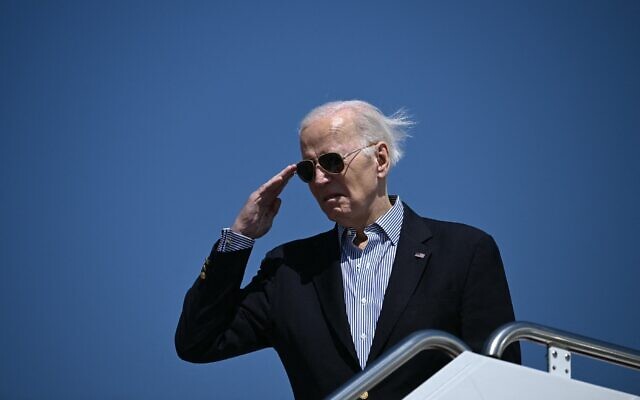 US President Joe Biden boards Air Force One at Joint Base Andrews in Maryland on March 29, 2024. (Brendan Smialowski/AFP) US President Joe Biden boards Air Force One at Joint Base Andrews in Maryland on March 29, 2024. (Brendan Smialowski/AFP)