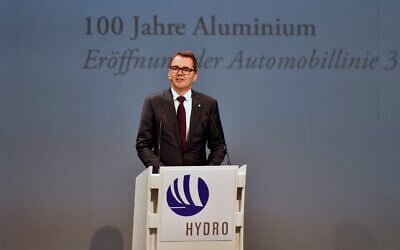 Hydro CEO Svein Richard Brandtzaeg, chair of the ethics council of Norway's $1.6 trillion wealth fund, talks to the media during the opening of a new automotive line of Norwegian aluminium producer Hydro in Grevenbroich, Germany, May 4, 2017 (Credit: (AP Photo/Martin Meissner).