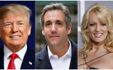 This combination of file photo shows, from left, former US president Donald Trump, attorney Michael Cohen and adult film actress Stormy Daniels. (AP Photo/File)