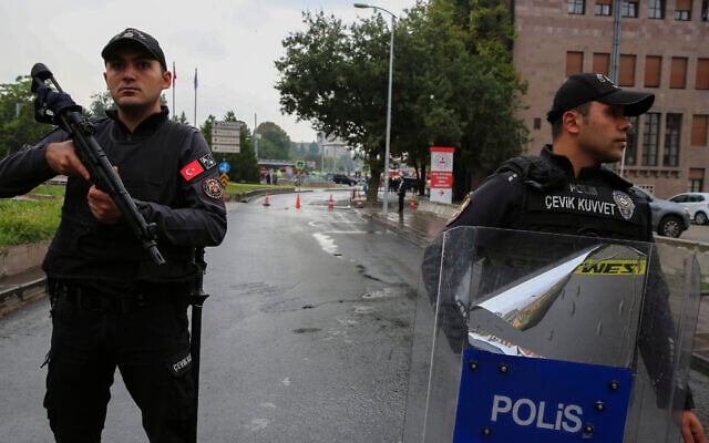 Illustrative: Turkish security forces in Ankara, October 1, 2023. (Ali Unal/AP)