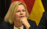 German Federal Minister of the Interior Nancy Faeser attends a press conference, after meeting of Interior Ministers of Visegrad Group (Czech Republic, Hungary, Poland, and Slovakia), Austria and Germany, in Szeged, Hungary, November 27, 2023. (Darko Vojinovic/AP)