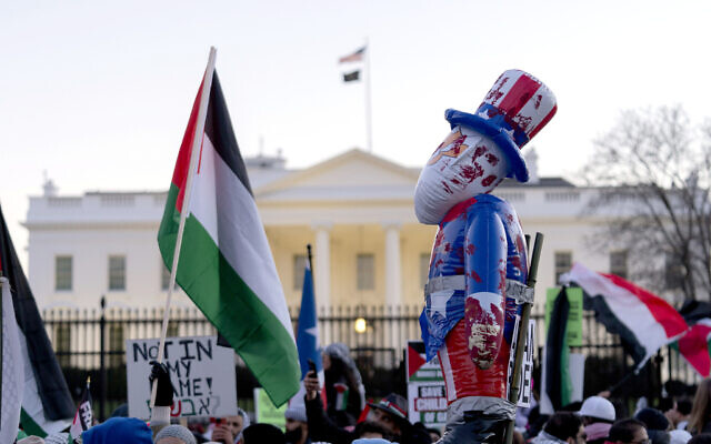 Demonstrators rally during the March on Washington for Gaza near the White House in Washington, January 13, 2024. (AP Photo/ Jose Luis Magana) Demonstrators rally during the March on Washington for Gaza near the White House in Washington, January 13, 2024. (AP Photo/ Jose Luis Magana)