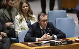 Norwegian Foreign Minister Espen Barth Eide speaks during a Security Council meeting at United Nations headquarters, Jan. 23, 2024. (AP Photo/Yuki Iwamura)
