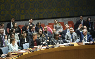 Illustrative: The United Nations Security Council votes on a resolution concerning a ceasefire in Gaza at UN headquarters, February 20, 2024. (AP Photo/Seth Wenig) Illustrative: The United Nations Security Council votes on a resolution concerning a ceasefire in Gaza at UN headquarters, February 20, 2024. (AP Photo/Seth Wenig)