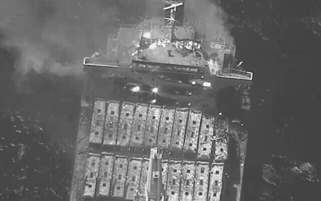 This black-and-white image released by the US military's Central Command shows the fire aboard the bulk carrier True Confidence after a missile attack by Yemen's Houthi rebels in the Gulf of Aden on, March 6, 2024. (US Central Command via AP) This black-and-white image released by the US military's Central Command shows the fire aboard the bulk carrier True Confidence after a missile attack by Yemen's Houthi rebels in the Gulf of Aden on, March 6, 2024. (US Central Command via AP)