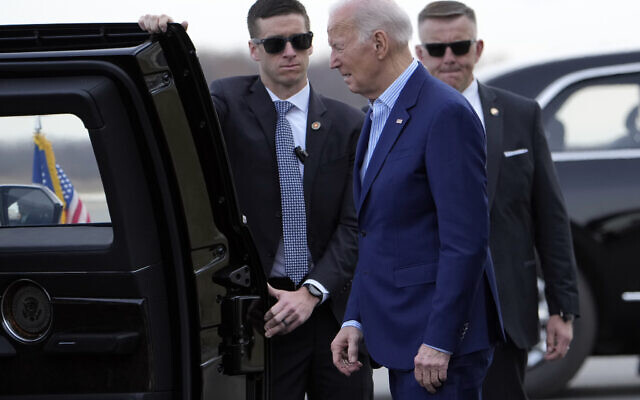 US President Joe Biden agets into his motorcade vehicle after arriving at Philadelphia International Airport, Friday, March 8, 2024. (AP Photo/Manuel Balce Ceneta) US President Joe Biden agets into his motorcade vehicle after arriving at Philadelphia International Airport, Friday, March 8, 2024. (AP Photo/Manuel Balce Ceneta)