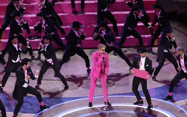 Ryan Gosling performs 'I'm Just Ken' from the movie 'Barbie' during the Oscars on Sunday, March 10, 2024, at the Dolby Theatre in Los Angeles. (AP/Chris Pizzello)