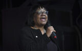 Then-Shadow home secretary Diane Abbott addresses anti-Brexit supporters in London, October 19, 2019. (AP Photo/ Alberto Pezzali, File)