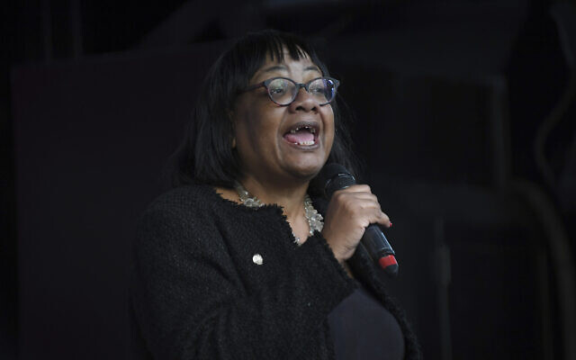Then-Shadow home secretary Diane Abbott addresses anti-Brexit supporters in London, October 19, 2019. (AP Photo/ Alberto Pezzali, File) Then-Shadow home secretary Diane Abbott addresses anti-Brexit supporters in London, October 19, 2019. (AP Photo/ Alberto Pezzali, File)