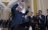 Senate Majority Leader Chuck Schumer, D-NY, speaks to reporters at the Capitol in Washington, March 12, 2024. (AP Photo/J. Scott Applewhite)