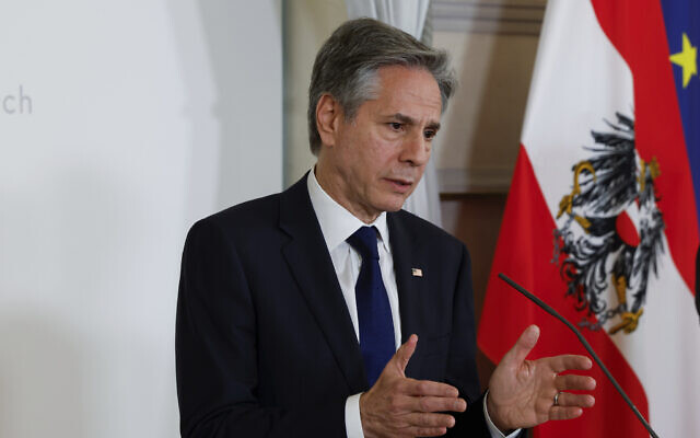 US Secretary of State Antony Blinken speaks during a press conference with Austrian Foreign Minister Alexander Schallenberg, at the Federal Chancellery, in Vienna, Austria, Friday March 15, 2024. (Evelyn Hockstein, Pool Photo via AP) US Secretary of State Antony Blinken speaks during a press conference with Austrian Foreign Minister Alexander Schallenberg, at the Federal Chancellery, in Vienna, Austria, Friday March 15, 2024. (Evelyn Hockstein, Pool Photo via AP)