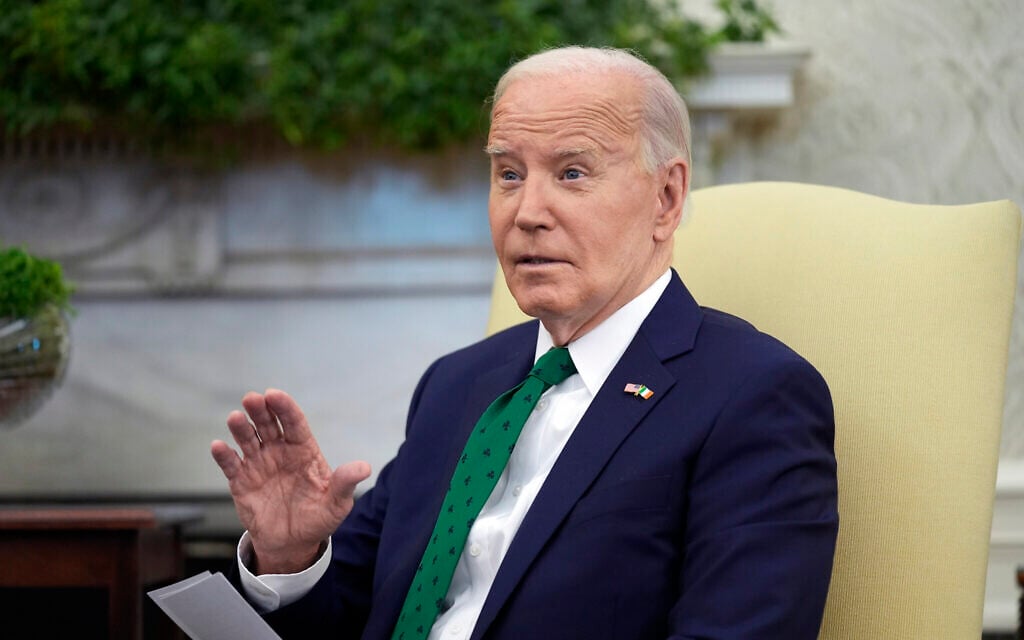 US President Joe Biden meets with Irish Prime Minister Leo Varadkar in the Oval Office of the White House, Friday, March 15, 2024 in Washington. (AP Photo/Evan Vucci)