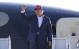 Republican presidential candidate former US president Donald Trump gestures towards the crowd at a campaign rally March 16, 2024, in Vandalia, Ohio. (AP Photo/ Jeff Dean)