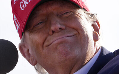 Republican presidential candidate former US president Donald Trump speaks at a campaign rally, March 16, 2024, in Vandalia, Ohio. (Jeff Dean/AP)