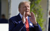 File - Republican US presidential candidate Donald Trump speaks after voting in the Florida primary election in Palm Beach, Florida, March 19, 2024. (AP Photo/Wilfredo Lee)