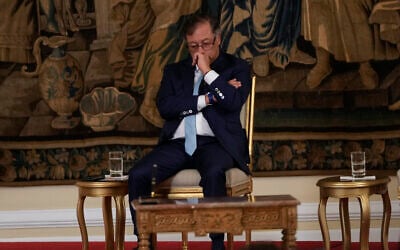 Colombian President Gustavo Petro attends a swearing-in ceremony for the newly appointed attorney general at the Presidential Palace in Bogota, Colombia, March 22, 2024. (AP Photo/Fernando Vergara)